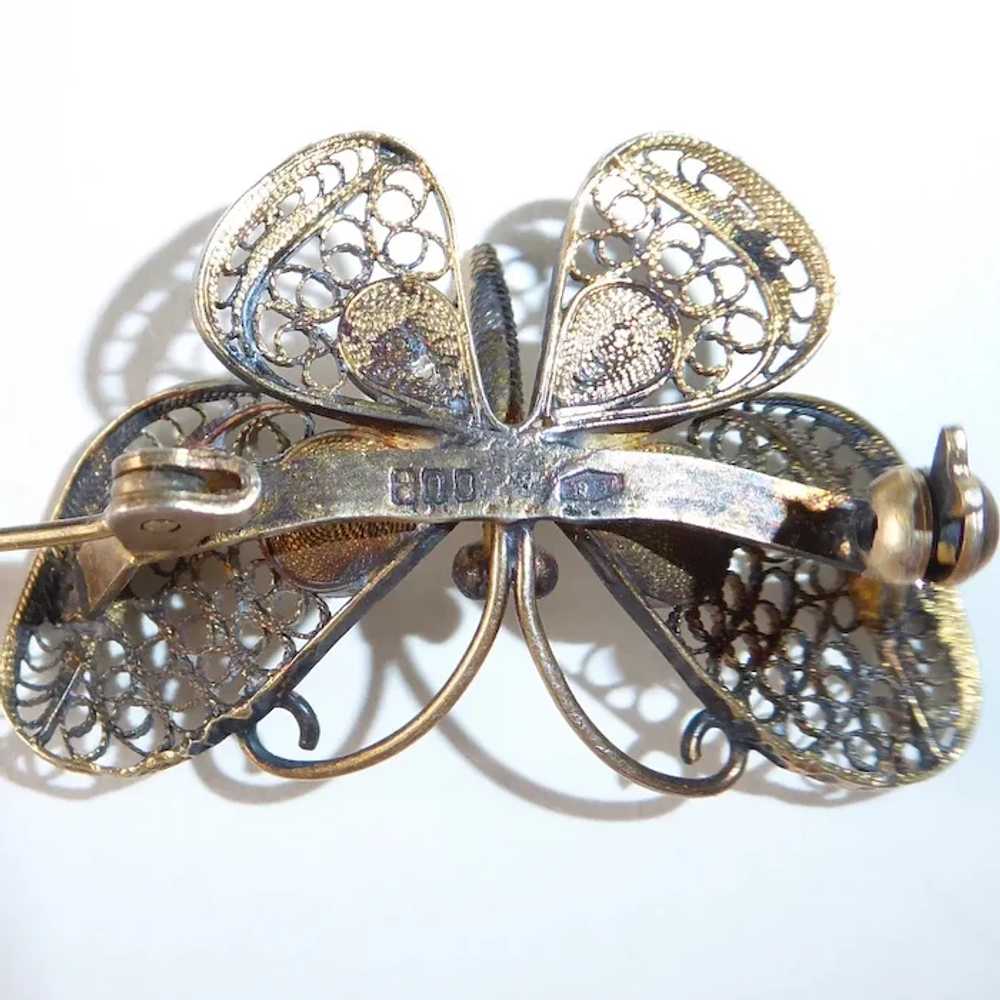 800 Silver Gilt Filigree Butterfly Pin - image 6