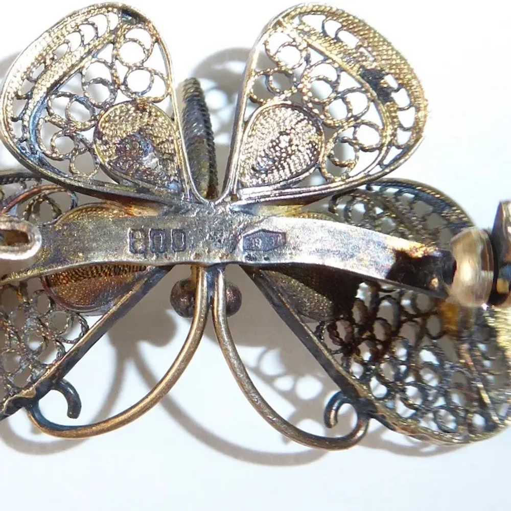 800 Silver Gilt Filigree Butterfly Pin - image 7