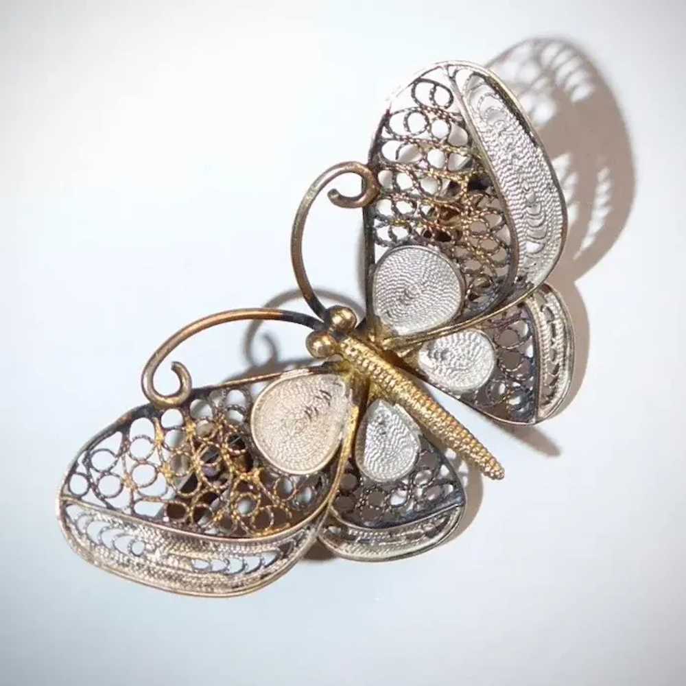 800 Silver Gilt Filigree Butterfly Pin - image 8