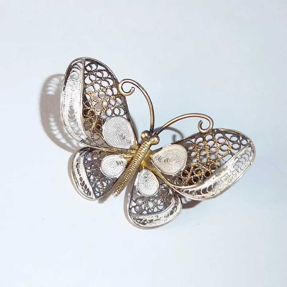 800 Silver Gilt Filigree Butterfly Pin - image 9