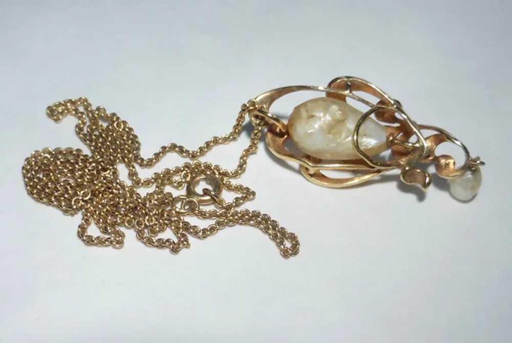 14k Art Nouveau Natural Baroque Pearl Pendant Nec… - image 12