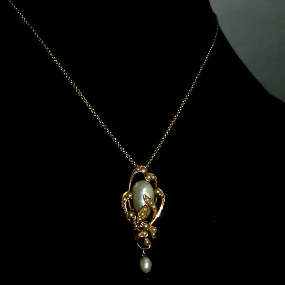 14k Art Nouveau Natural Baroque Pearl Pendant Nec… - image 9
