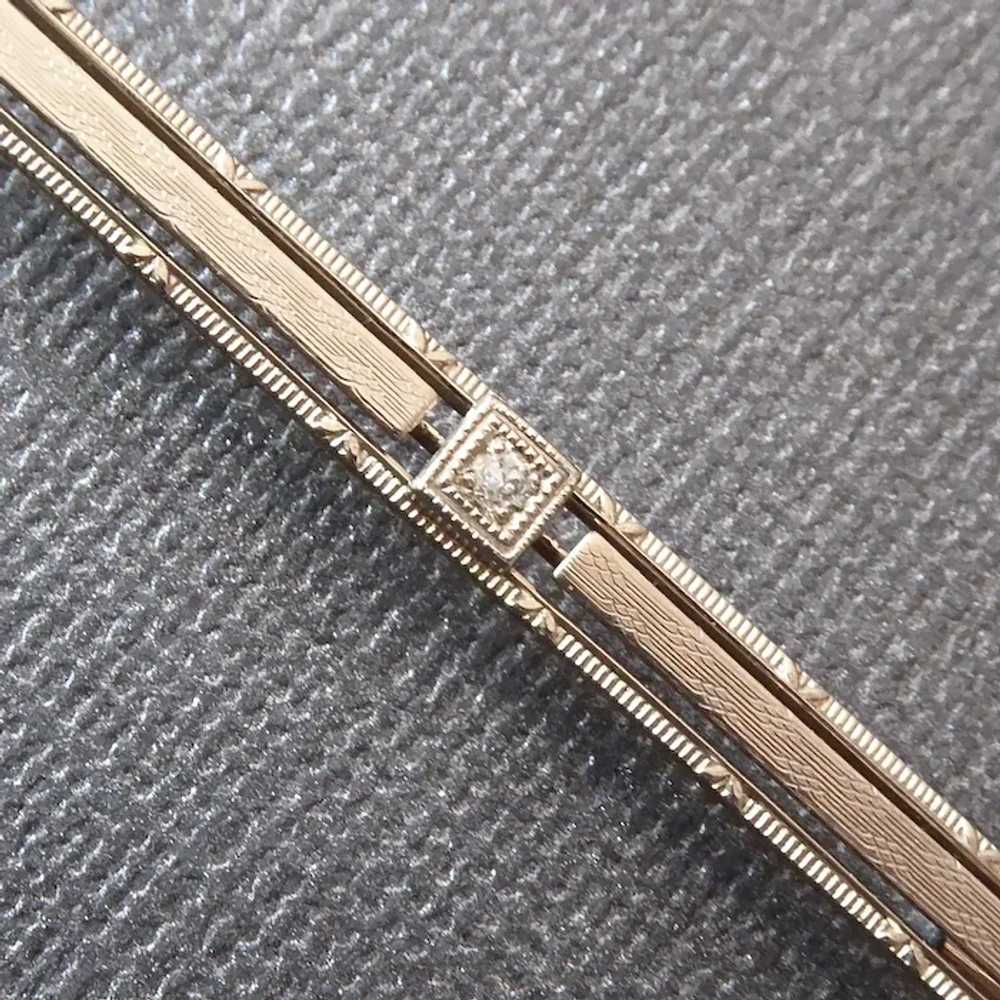 Art Deco 10k White Gold Bar Pin w Diamond - image 3