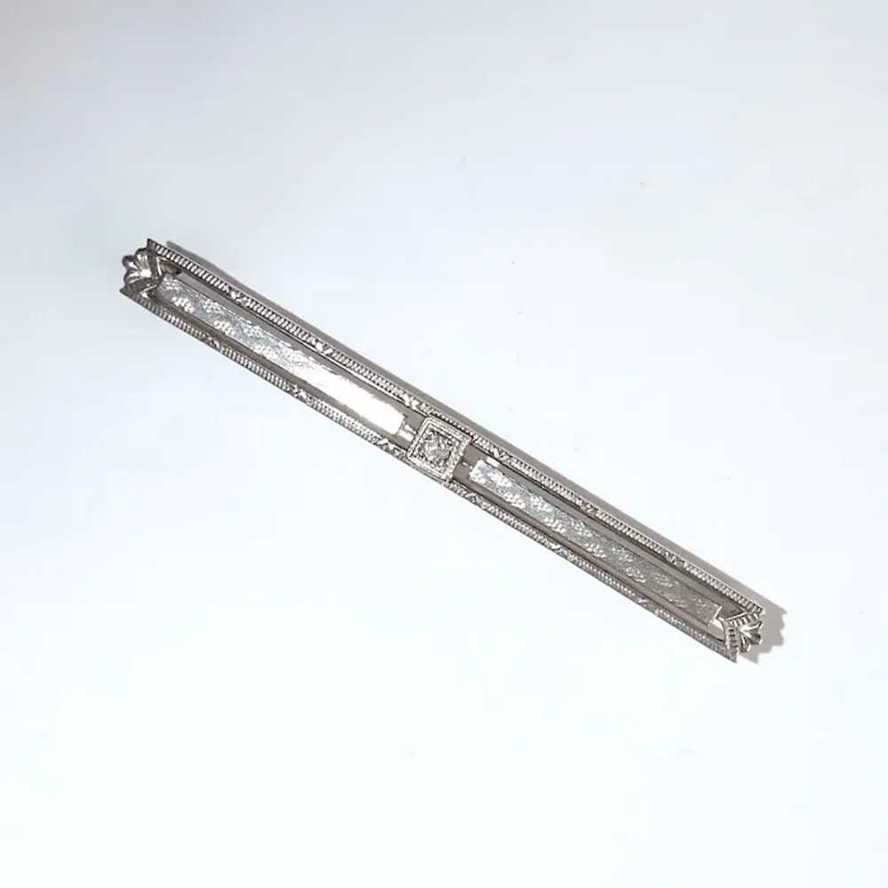 Art Deco 10k White Gold Bar Pin w Diamond - image 9