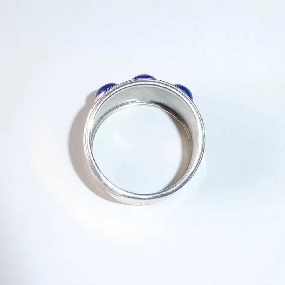 Handcrafted Sterling & 14k Wide Band Ring w Lapis - image 9