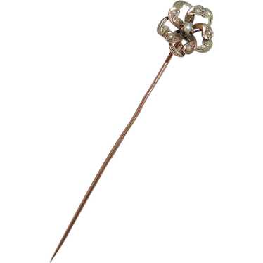 Victorian 10k Rose & Green Gold Stickpin w Seed P… - image 1