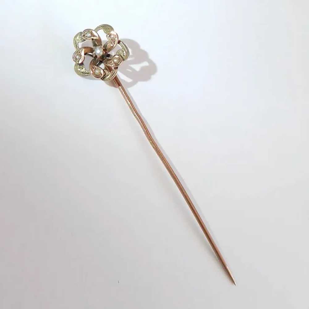 Victorian 10k Rose & Green Gold Stickpin w Seed P… - image 2