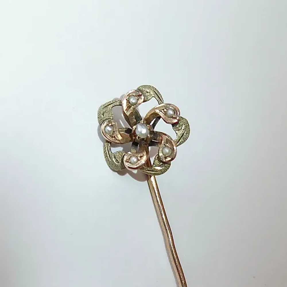 Victorian 10k Rose & Green Gold Stickpin w Seed P… - image 3