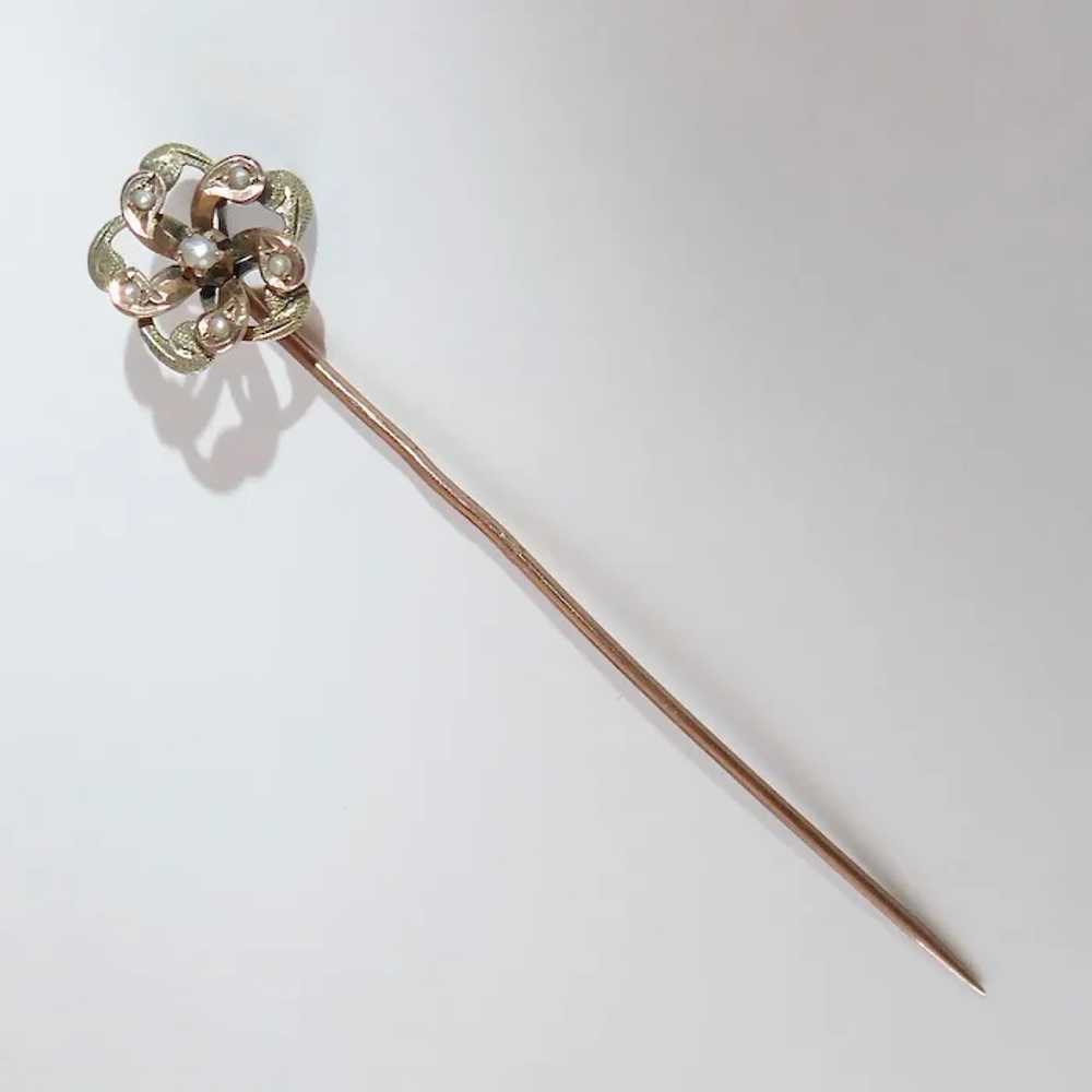 Victorian 10k Rose & Green Gold Stickpin w Seed P… - image 6