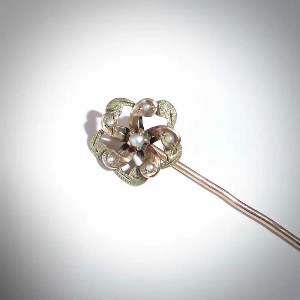 Victorian 10k Rose & Green Gold Stickpin w Seed P… - image 7