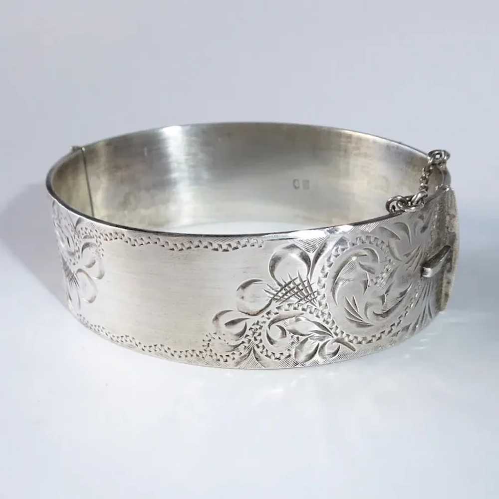 Irish Sterling Hinged Bangle Bracelet Engraved - image 2