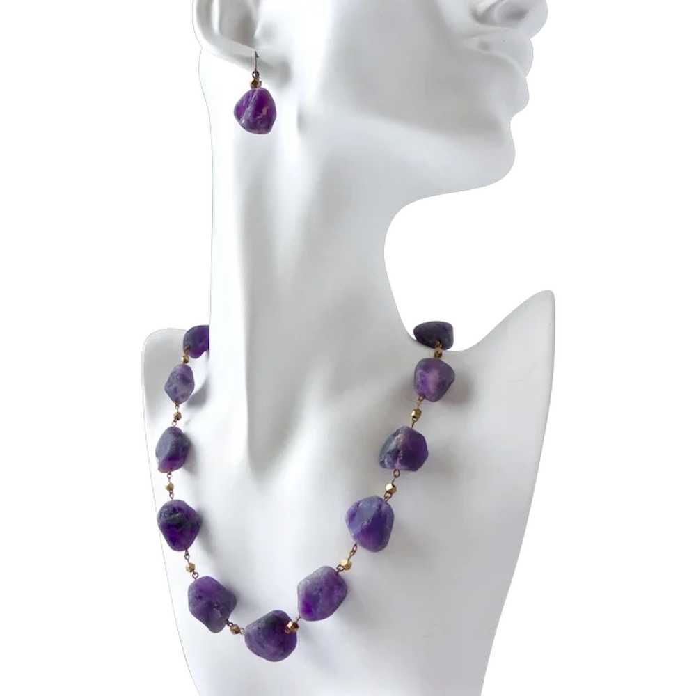 Matte Amethyst Artisan Necklace and Earrings, 19.… - image 1