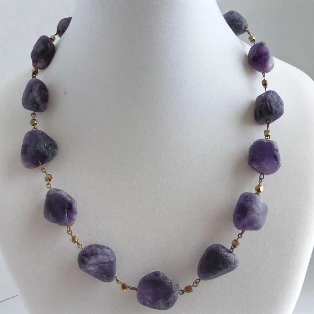 Matte Amethyst Artisan Necklace and Earrings, 19.… - image 2