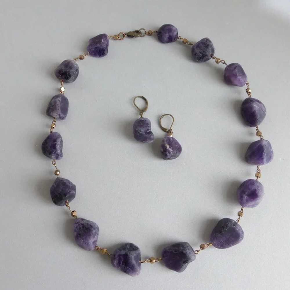 Matte Amethyst Artisan Necklace and Earrings, 19.… - image 3