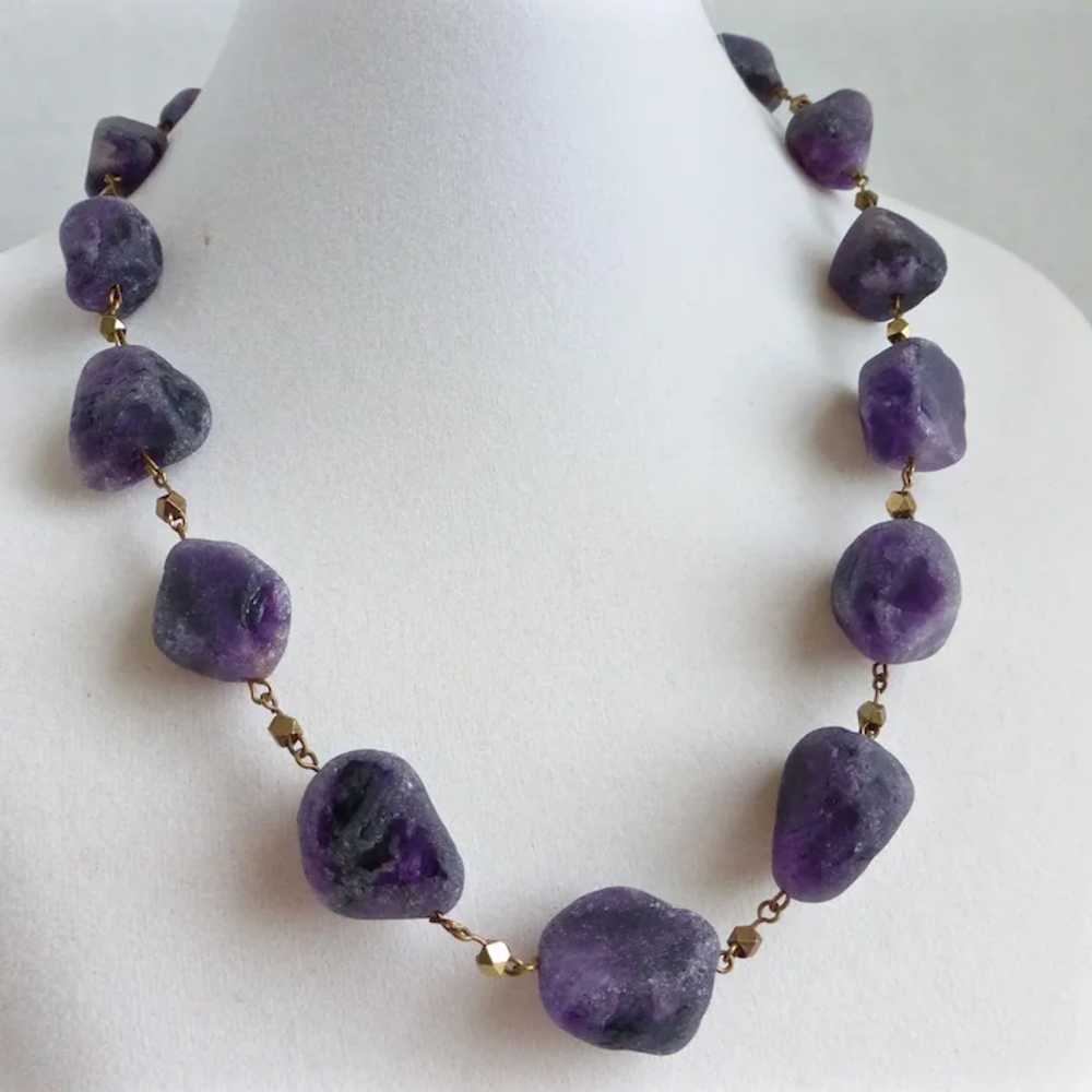 Matte Amethyst Artisan Necklace and Earrings, 19.… - image 4