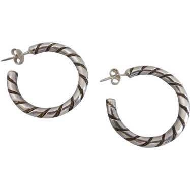 Solid Sterling Silver Vintage Twist Hoop Earrings… - image 1