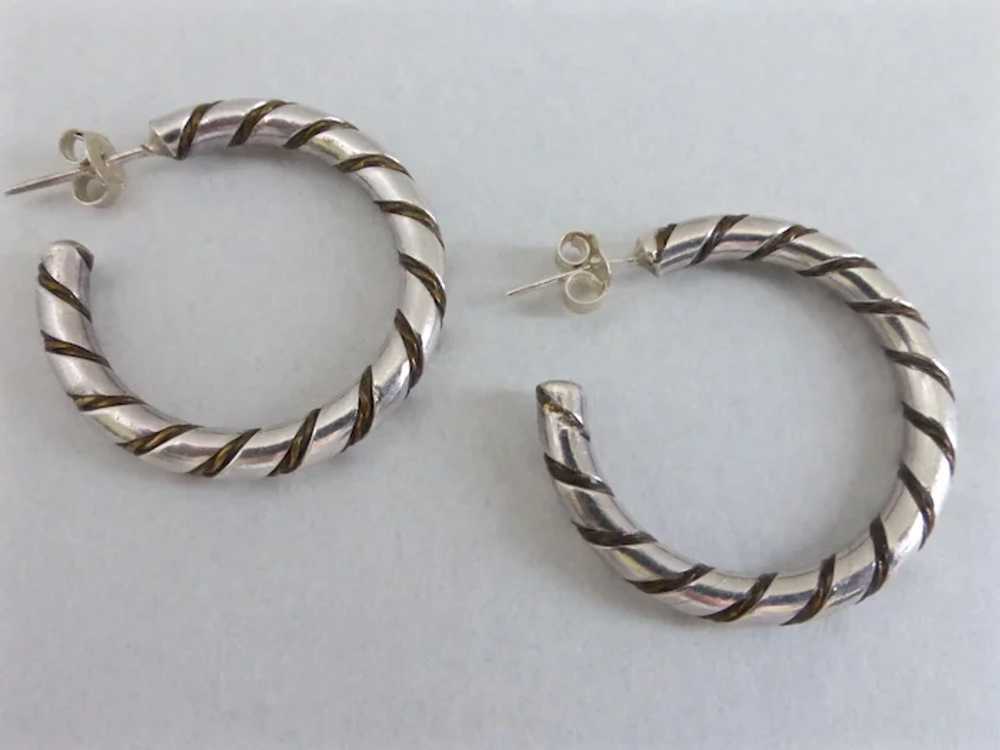 Solid Sterling Silver Vintage Twist Hoop Earrings… - image 2