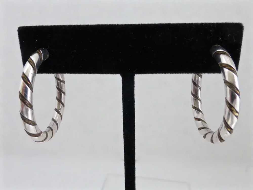 Solid Sterling Silver Vintage Twist Hoop Earrings… - image 3