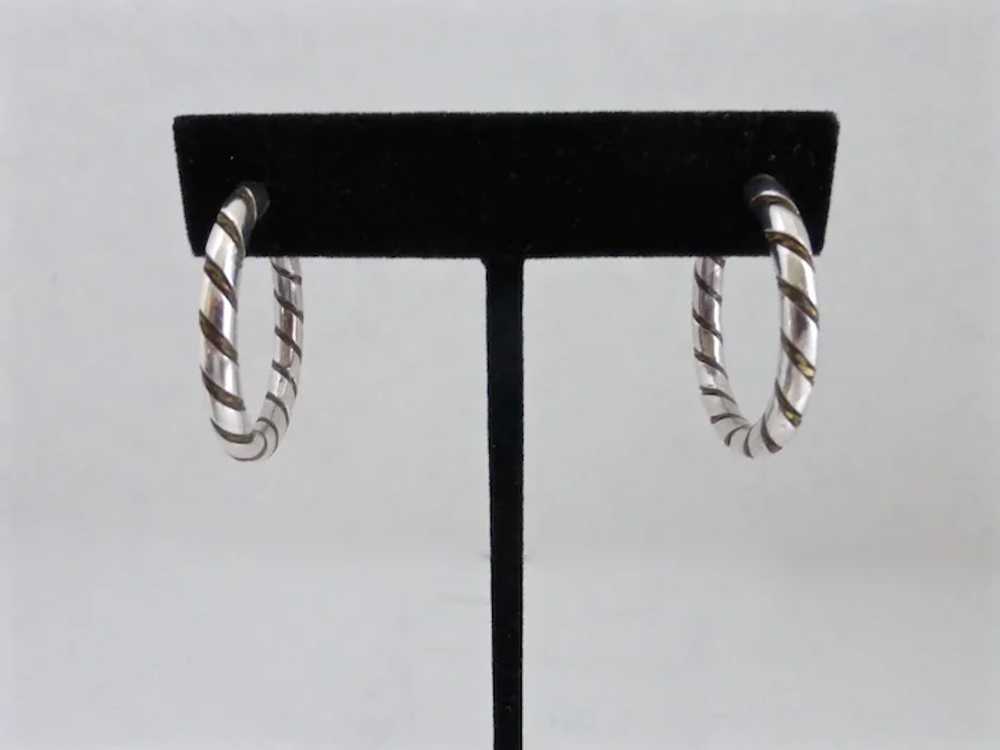 Solid Sterling Silver Vintage Twist Hoop Earrings… - image 5