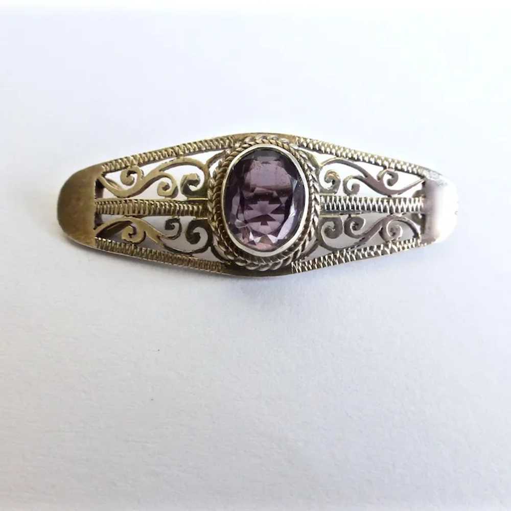 Art Deco Sterling Silver Filigree Brooch Pin with… - image 2