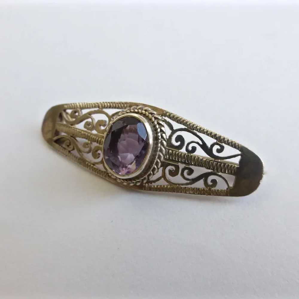 Art Deco Sterling Silver Filigree Brooch Pin with… - image 4