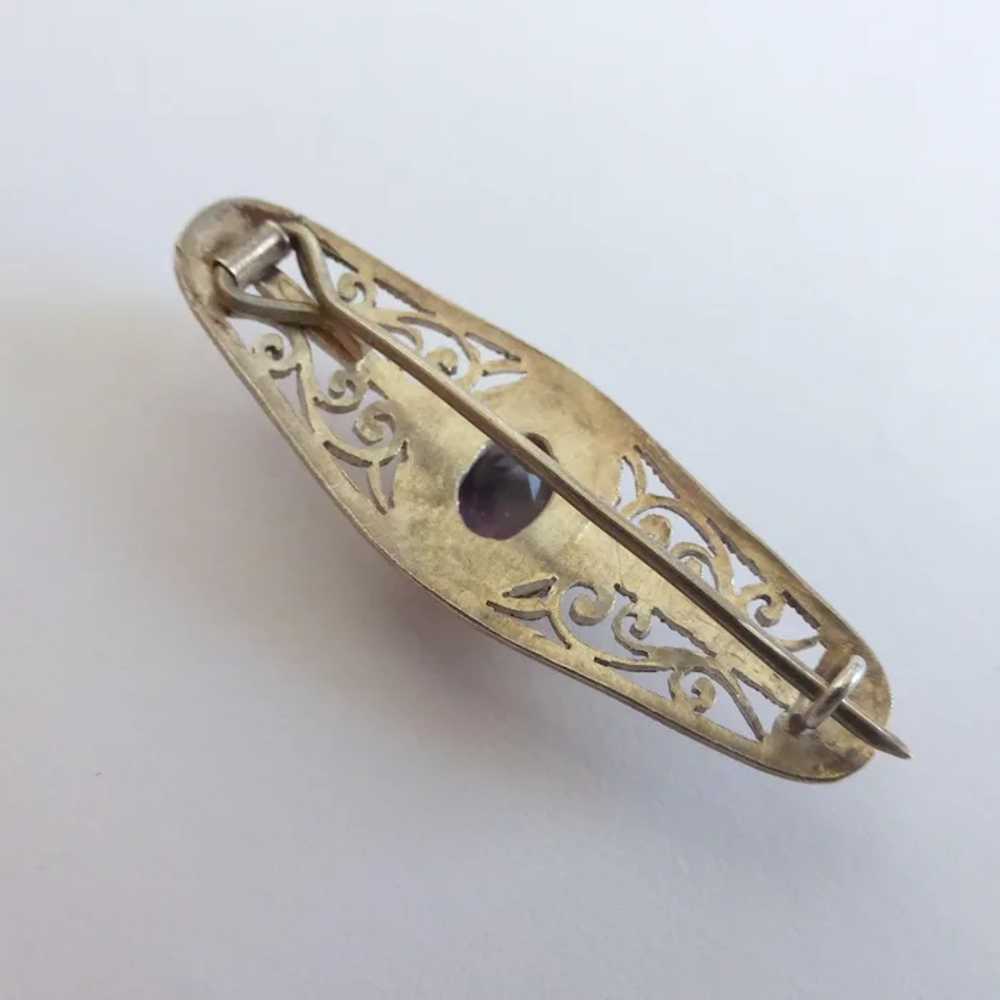 Art Deco Sterling Silver Filigree Brooch Pin with… - image 6