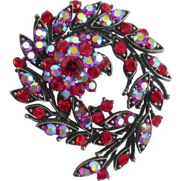 Spray Wreath Brooch/Pin/Pendant of Red AB Crystal… - image 1