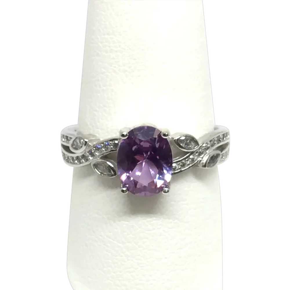 Cubic Zirconia & Imitation Sapphire Ring - Sterli… - image 1