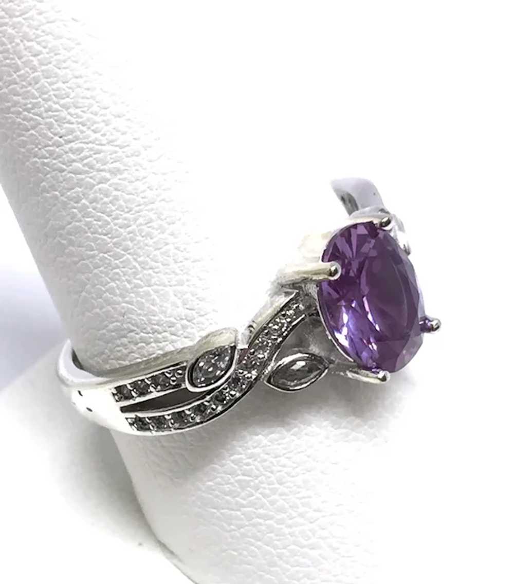 Cubic Zirconia & Imitation Sapphire Ring - Sterli… - image 3