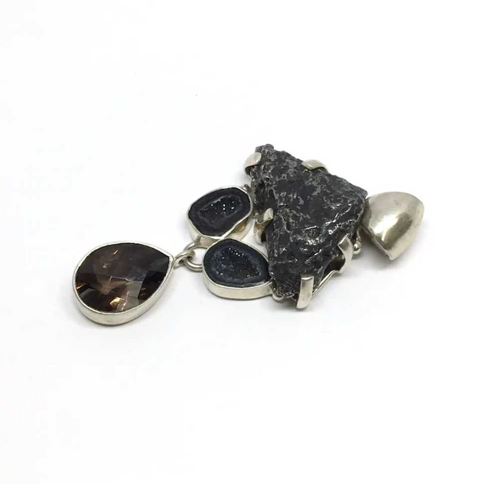 Meteorite, Geode, & Quartz Pendant - Sterling Sil… - image 3