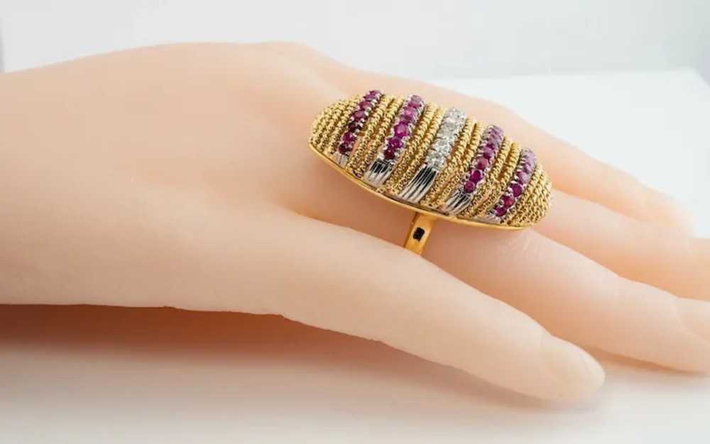 Diamond Ruby Ring 18K Gold Vintage Cocktail - image 11