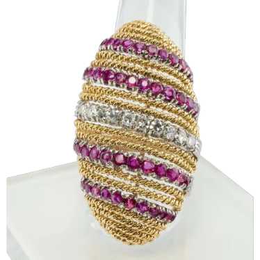 Diamond Ruby Ring 18K Gold Vintage Cocktail - image 1