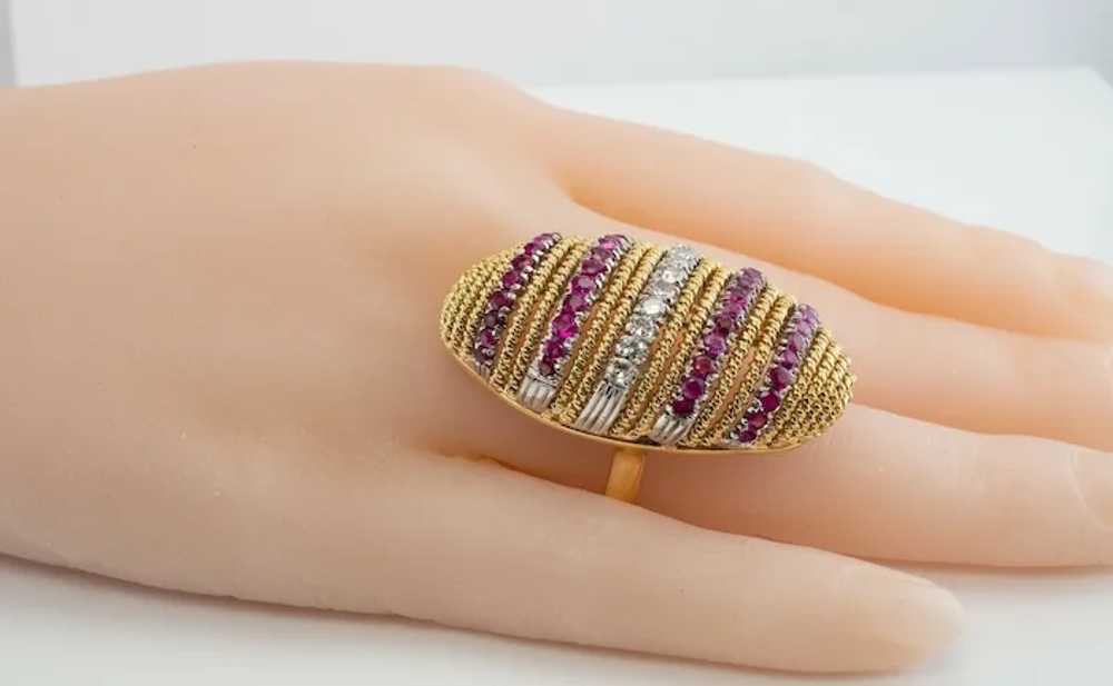 Diamond Ruby Ring 18K Gold Vintage Cocktail - image 2