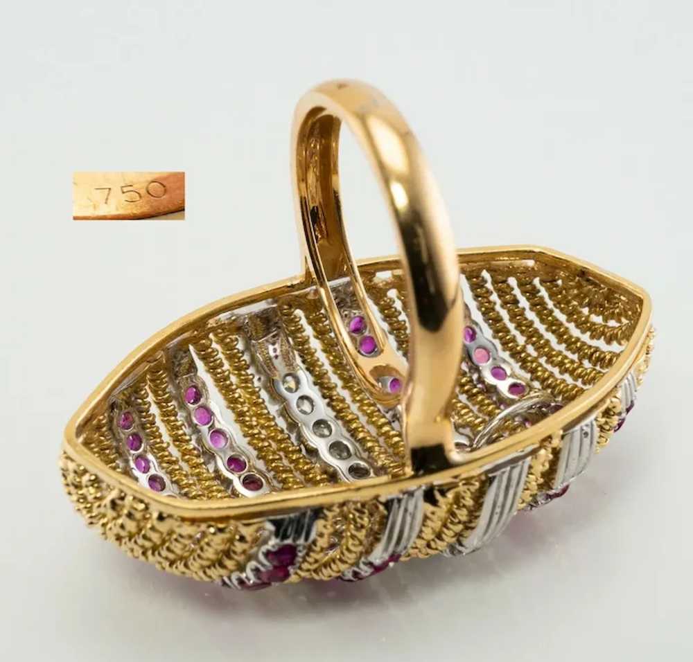 Diamond Ruby Ring 18K Gold Vintage Cocktail - image 3