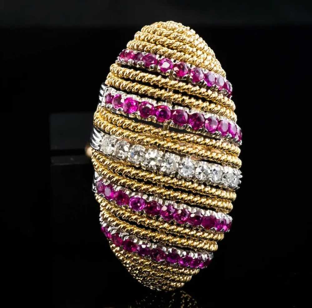 Diamond Ruby Ring 18K Gold Vintage Cocktail - image 4