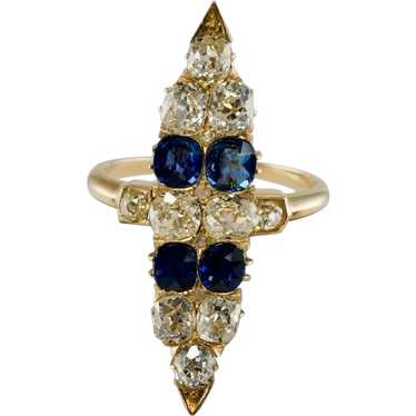 Victorian Diamond Ceylon Sapphire Ring 14K Gold