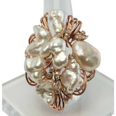 Baroque Pearl Diamond Ring 14K Rose Pink Gold Coc… - image 1