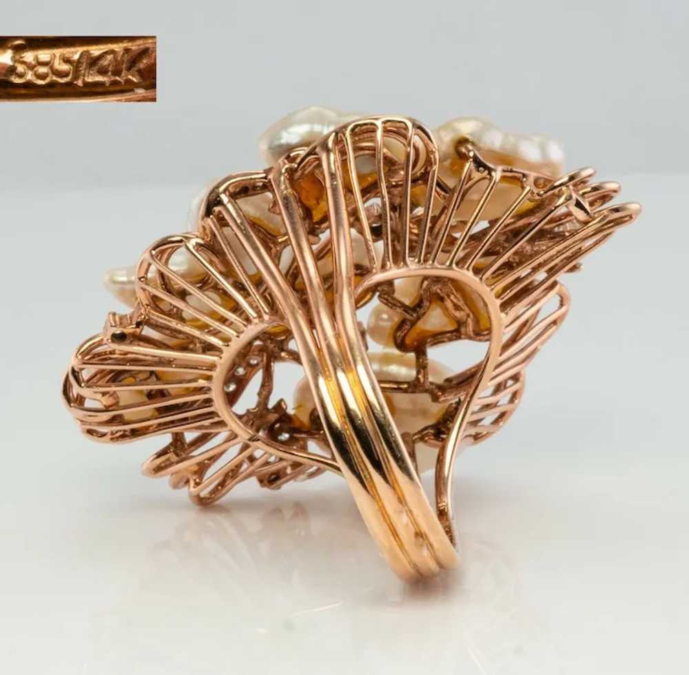Baroque Pearl Diamond Ring 14K Rose Pink Gold Coc… - image 5