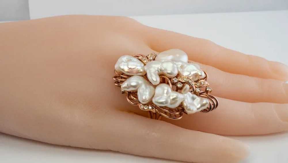 Baroque Pearl Diamond Ring 14K Rose Pink Gold Coc… - image 9