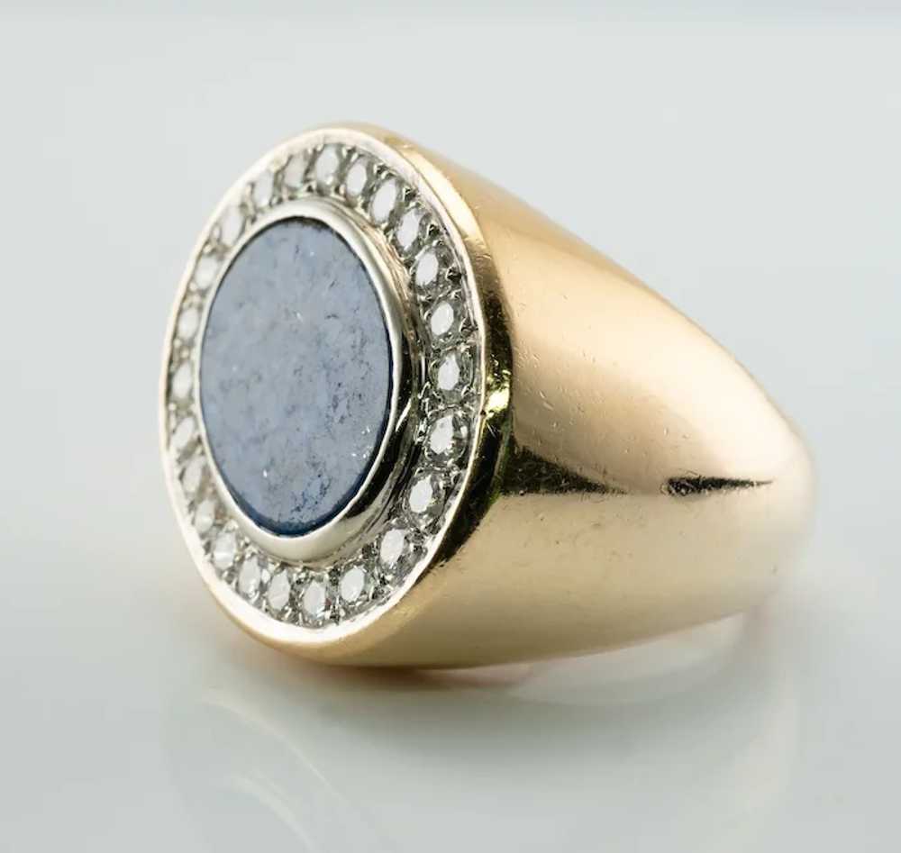 Mens Diamond Lapis Lazuli Ring 18K Gold Band - image 10