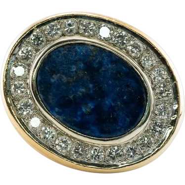 Mens Diamond Lapis Lazuli Ring 18K Gold Band - image 1