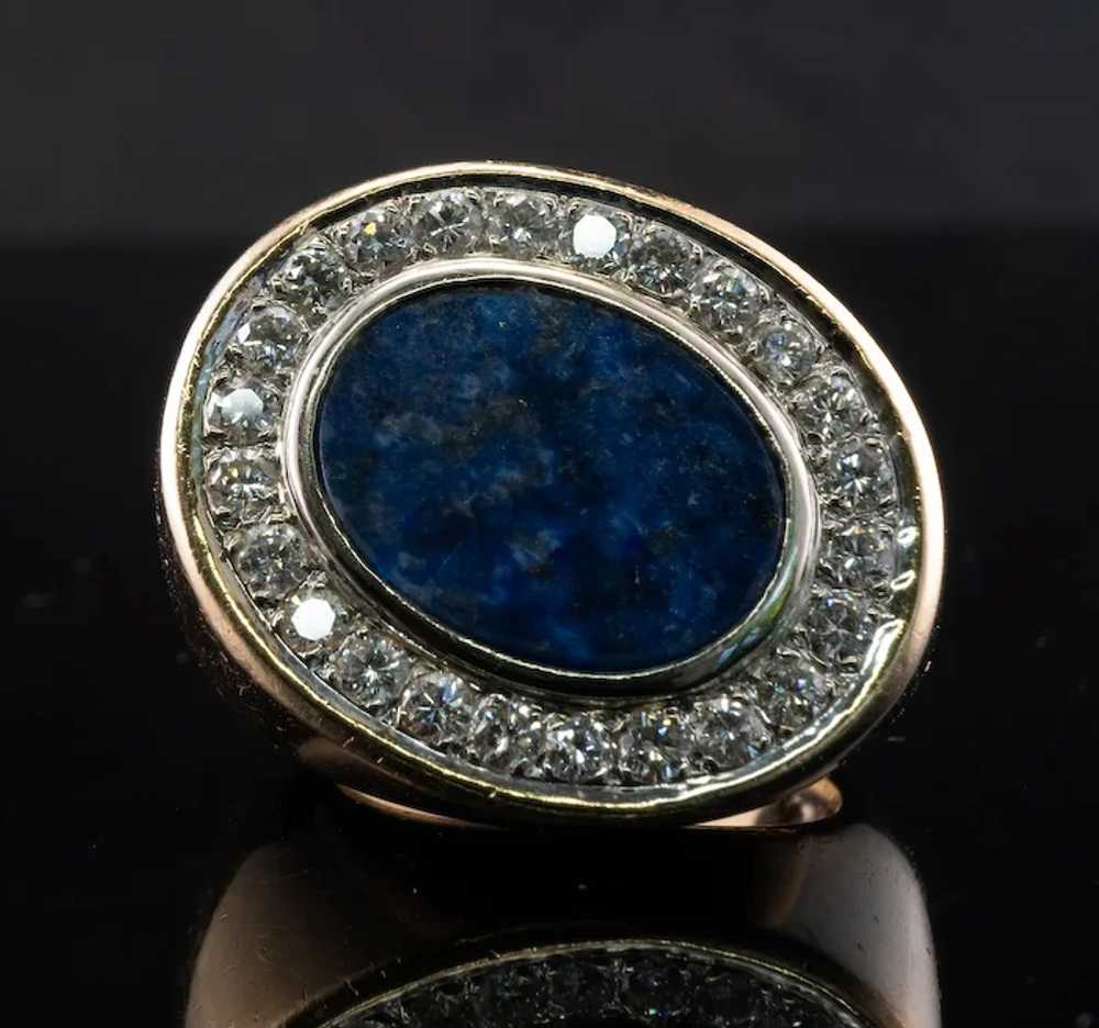 Mens Diamond Lapis Lazuli Ring 18K Gold Band - image 2
