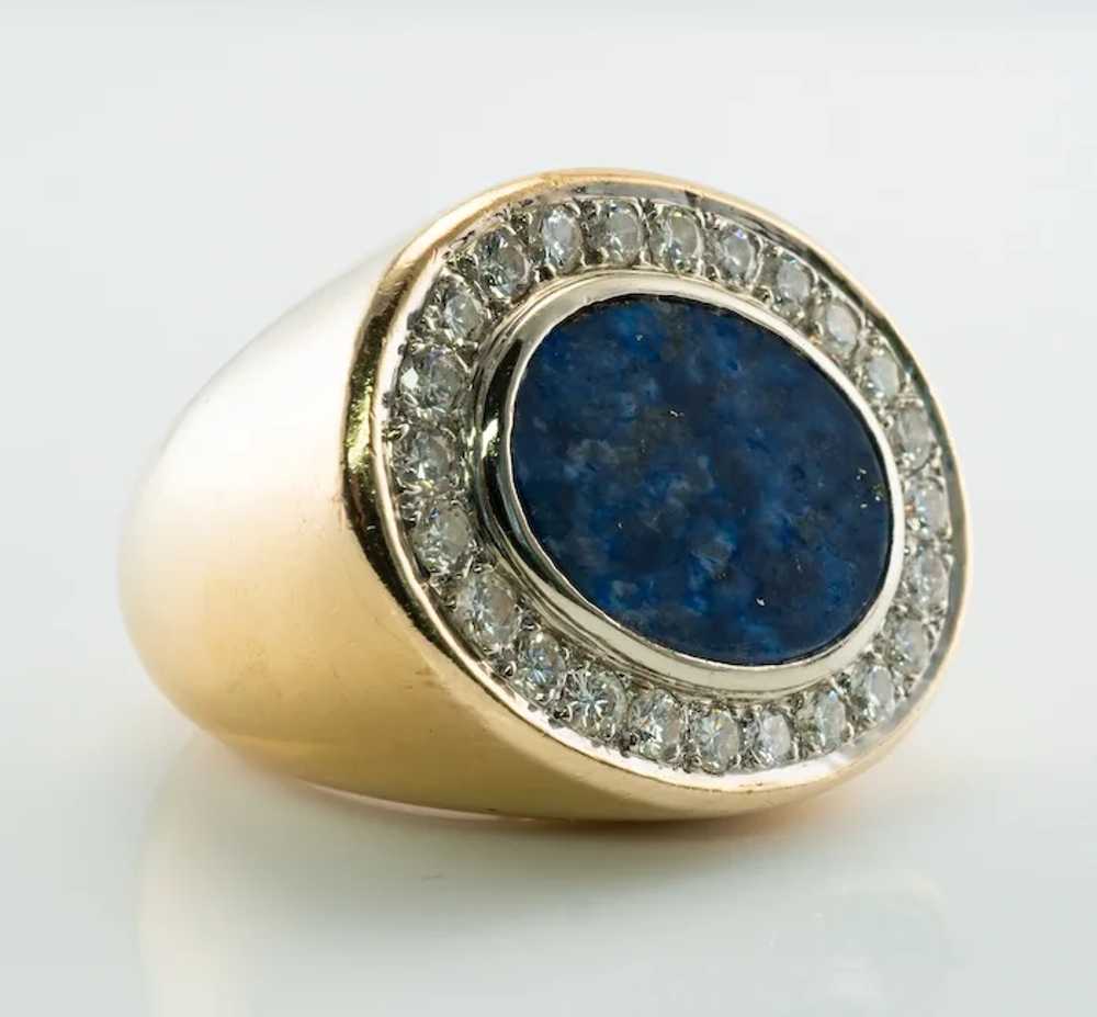 Mens Diamond Lapis Lazuli Ring 18K Gold Band - image 3