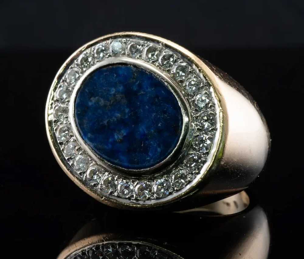 Mens Diamond Lapis Lazuli Ring 18K Gold Band - image 4
