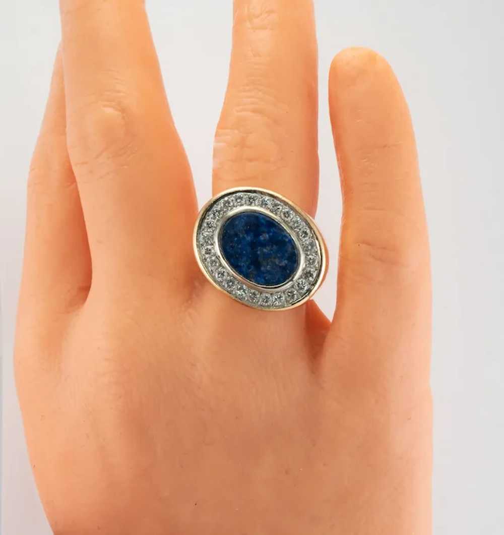 Mens Diamond Lapis Lazuli Ring 18K Gold Band - image 5