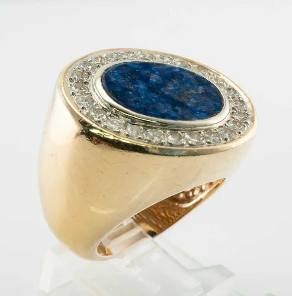 Mens Diamond Lapis Lazuli Ring 18K Gold Band - image 7