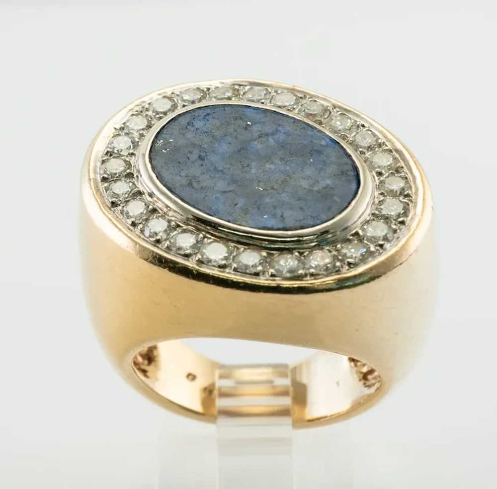 Mens Diamond Lapis Lazuli Ring 18K Gold Band - image 8
