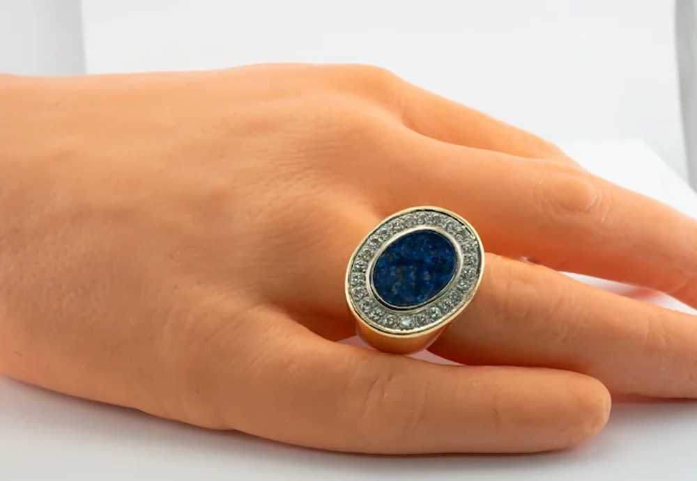 Mens Diamond Lapis Lazuli Ring 18K Gold Band - image 9