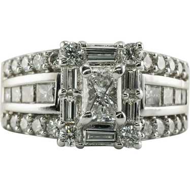 Diamond Ring 18K Gold 2.29 TDW Cluster Engagement - image 1