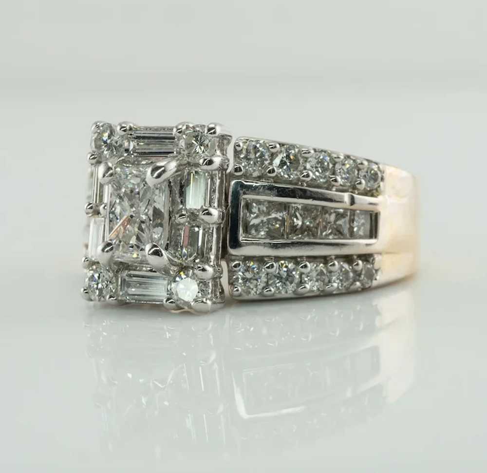 Diamond Ring 18K Gold 2.29 TDW Cluster Engagement - image 2